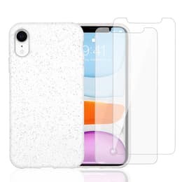Coque iPhone XR et 2 écrans de protection - Matière naturelle - Blanc