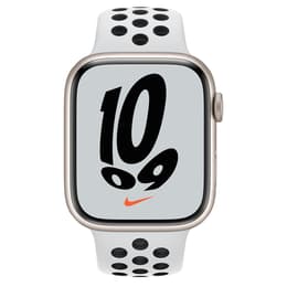 Apple Watch (Series 7) GPS 45 mm - Aluminium Lumière stellaire - Bracelet sport Nike Blanc/Noir