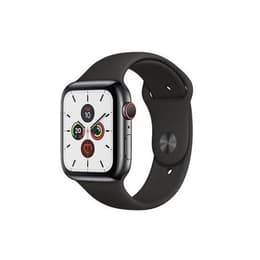 Apple Watch (Series 5) GPS + Cellular 44 mm - Acier inoxydable Argent - Bracelet sport Noir