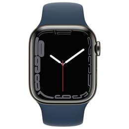 Apple Watch (Series 7) GPS + Cellular 45 mm - Acier inoxydable Noir - Bracelet sport Bleu