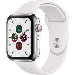 Apple Watch (Series 5) GPS 44 mm - Acier inoxydable Argent - Bracelet sport Blanc