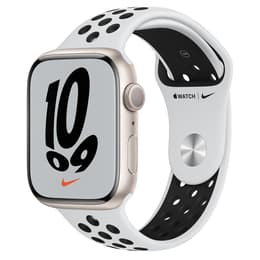 Apple Watch (Series 7) GPS + Cellular 45 mm - Aluminium Lumière stellaire - Bracelet sport Nike Blanc/Noir