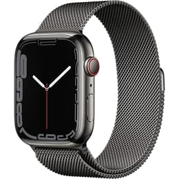 Apple Watch (Series 7) GPS 45 mm - Acier inoxydable Noir - Bracelet milanais Gris