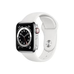 Apple Watch (Series 6) GPS 40 mm - Acier inoxydable Argent - Boucle sport Blanc