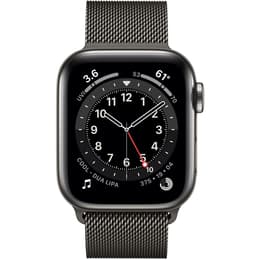Apple Watch (Serie 6) GPS + Cellular 44 mm - Acier inoxydable Graphite - Milanais Gris