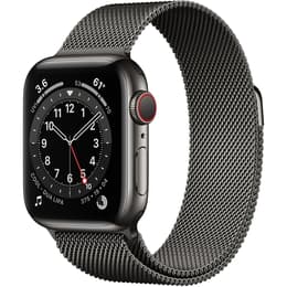 Apple Watch (Serie 6) GPS + Cellular 44 mm - Acier inoxydable Graphite - Milanais Gris