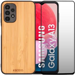 Coque Galaxy A13 4G et écran de protection - Bois - Noir