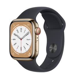 Apple Watch Series 7 (2021) GPS + Cellular 45 mm - Acier inoxydable Or - Bracelet sport Noir
