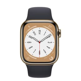 Apple Watch Series 7 (2021) GPS + Cellular 45 mm - Acier inoxydable Or - Bracelet sport Noir