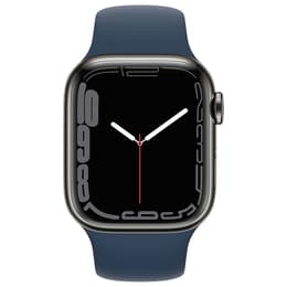 Apple Watch (Series 7) 2021 GPS + Cellular 45 mm - Acier inoxydable Noir - Bracelet sport Bleu