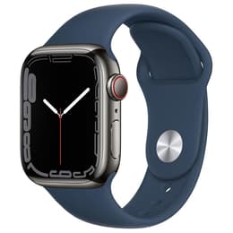 Apple Watch (Series 7) 2021 GPS + Cellular 45 mm - Acier inoxydable Noir - Bracelet sport Bleu