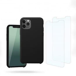 Coque iPhone 11 Pro et 2 écrans de protection - Silicone - Noir