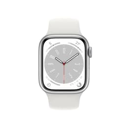 Apple Watch (Series 8) 2022 GPS + Cellular 45 mm - Acier inoxydable Argent - Bracelet sport Blanc