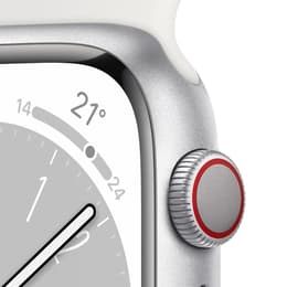 Apple Watch (Series 8) 2022 GPS + Cellular 45 mm - Acier inoxydable Argent - Bracelet sport Blanc