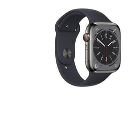 Apple Watch (Series 8) 2022 GPS + Cellular 45 mm - Acier inoxydable Gris - Bracelet sport Noir
