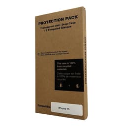 Coque iPhone 15 et 2 écrans de protection - Plastique recyclé - Transparent