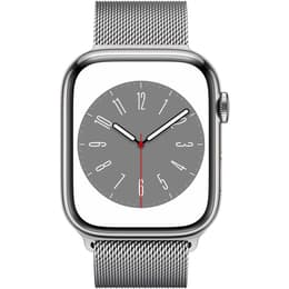 Apple Watch (Series 8) 2022 GPS + Cellular 45 mm - Acier inoxydable Argent - Bracelet milanais Argent