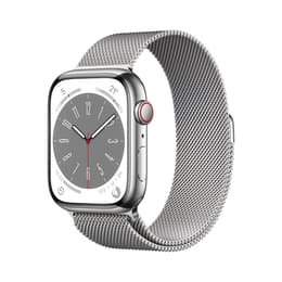 Apple Watch (Series 8) 2022 GPS + Cellular 45 mm - Acier inoxydable Argent - Bracelet milanais Argent