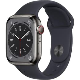 Apple Watch (Series 8) 2022 GPS + Cellular 41 mm - Acier inoxydable Gris - Bracelet sport Minuit