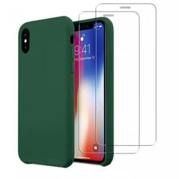 Coque iPhone X/XS et 2 écrans de protection - Silicone - Vert