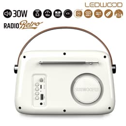Radio Radio Rétro portable Ledwood ALMA, FM, Bluetooth 5.3 Entrée USB, Puissance 3W - Batterie 3,7V-1500mAh - Retro Vintage - Blanc