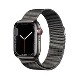 Apple Watch (Series 7) 2021 GPS + Cellular 41 mm - Acier inoxydable Noir - Bracelet milanais Noir