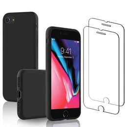 Coque iPhone 6/7/8 et 2 écrans de protection - Silicone - Noir