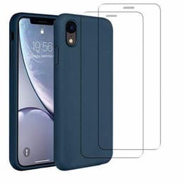 Coque iPhone XR et 2 écrans de protection - Silicone - Bleu