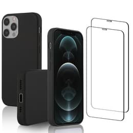 Coque iPhone 12/12 Pro et 2 écrans de protection - Silicone - Noir