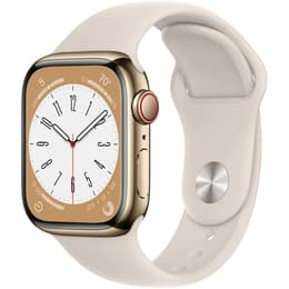 Apple Watch (Series 8) 2022 GPS 41 mm - Acier inoxydable Or - Bracelet sport Lumière stellaire