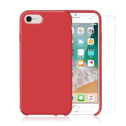 Coque iPhone SE (2022/2020)/8/7/6/6S et 2 écrans de protection - Silicone - Rouge