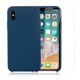 Coque iPhone X/XS et 2 écrans de protection - Silicone - Bleu cobalt