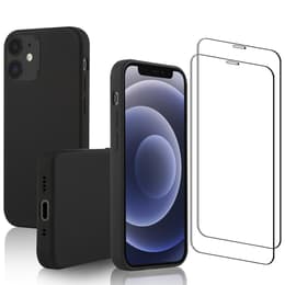 Coque iPhone 12 Mini et 2 écrans de protection - Silicone - Noir