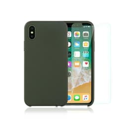 Coque iPhone X/XS et 2 écrans de protection - Silicone - Vert Olive