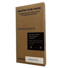 Coque iPhone 15 Pro et 2 écrans de protection - Plastique recyclé - Transparent