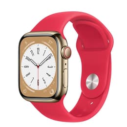 Apple Watch (Series 7) 2021 GPS 45 mm - Acier inoxydable Or - Bracelet sport Rouge