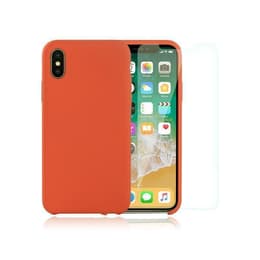 Coque iPhone X/XS et 2 écrans de protection - Silicone - Orange