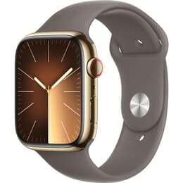 Apple Watch Series 9 (2023) GPS + Cellular 45 mm - Acier inoxydable Or - Bracelet sport Marron