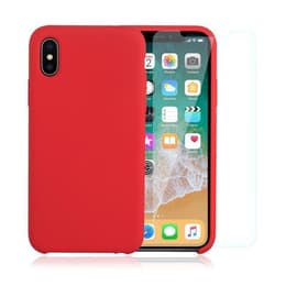 Coque iPhone X/XS et 2 écrans de protection - Silicone - Rouge
