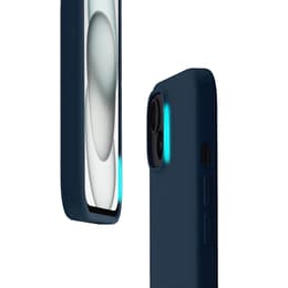 Coque iPhone 15 et 2 écrans de protection - Silicone - Bleu
