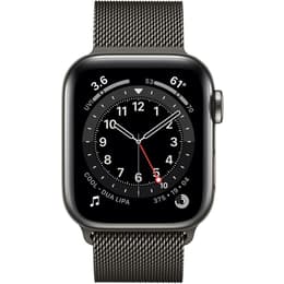 Apple Watch (Series 6) 2020 GPS + Cellular 44 mm - Acier inoxydable Graphite - Bracelet milanais Gris