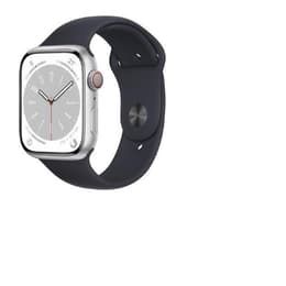 Apple Watch (Series 8) 2022 GPS + Cellular 45 mm - Acier inoxydable Argent - Bracelet sport Noir