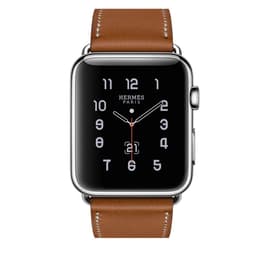 Apple Watch (Series 3) 2017 GPS 42 mm - Acier inoxydable Argent - Simple tour Hermès Marron