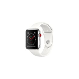 Apple Watch (Series 3) 2017 GPS + Cellular 38 mm - Acier inoxydable Argent - Bracelet sport Blanc