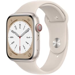 Apple Watch (Series 8) 2022 GPS + Cellular 45 mm - Aluminium Lumière stellaire - Bracelet sport Blanc