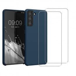 Coque Galaxy S21+ 5G et 2 écrans de protection - Silicone - Bleu marine