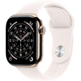 Apple Watch (2025) GPS + Cellular 42 mm - Titane Or - Bracelet sport Blanc