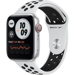 Apple Watch (Series 6) 2020 GPS + Cellular 44 mm - Aluminium Argent - Boucle sport Nike Platine pur/Noir