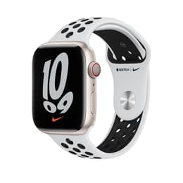Apple Watch (Series 7) 2021 GPS + Cellular 41 mm - Aluminium Lumière stellaire - Bracelet sport Nike Blanc/Noir