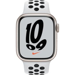 Apple Watch (Series 7) 2021 GPS + Cellular 41 mm - Aluminium Lumière stellaire - Bracelet sport Nike Blanc/Noir